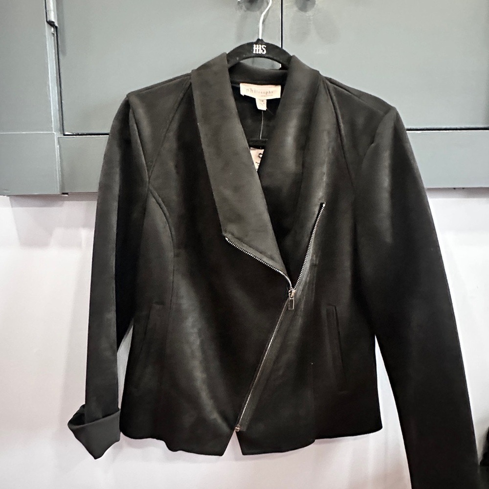 Philosophy Black Suede Jacket with Asymmetrical Zipper